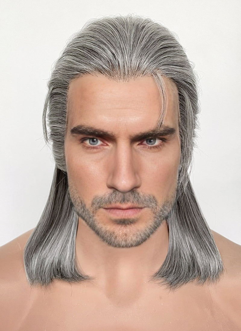 Witcher 3 Geralt of Rivia Mixed Grey Straight Lace Front Synthetic Men's Wig LFK5566