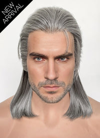 Witcher 3 Geralt of Rivia Mixed Grey Straight Lace Front Synthetic Men's Wig LFK5566