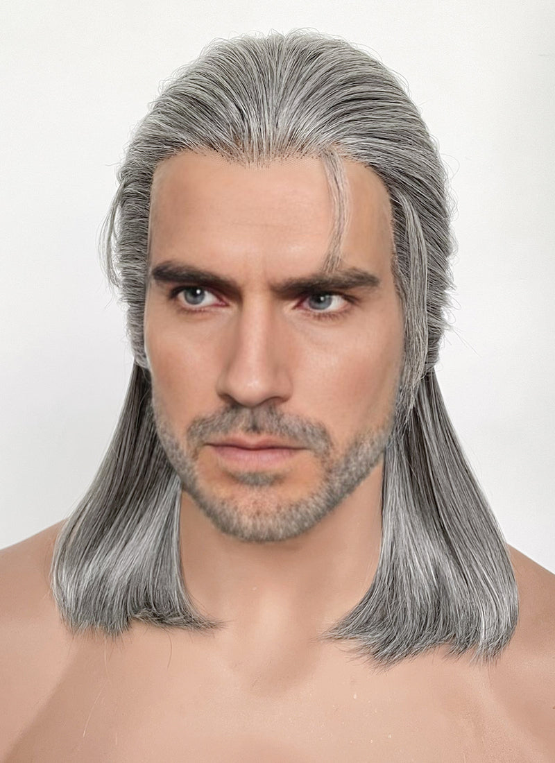 Witcher 3 Geralt of Rivia Mixed Grey Straight Lace Front Synthetic Men's Wig LFK5566