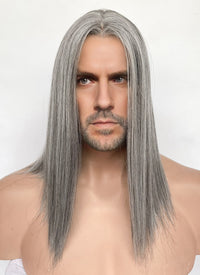 Witcher 3 Geralt of Rivia Mixed Grey Straight Lace Front Synthetic Men's Wig LFK5566