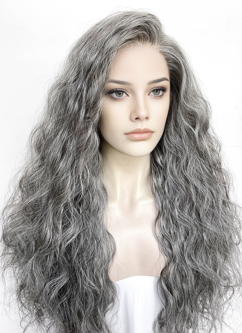 Mixed Dark Grey Curly Lace Front Synthetic Wig LFK5571