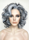 Pastel Blue Mixed Black Curly Lace Front Synthetic Hair Wig LN6035