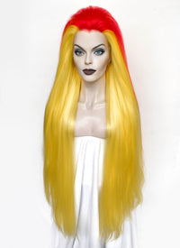 Marvel Scream Donna Diego Yellow Mixed Red Straight Lace Front Synthetic Wig LN6042