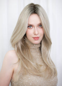 Blonde With Dark Roots Straight Mono Top Lace Wig MN001