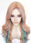 Pink Rainbow Color Wavy Synthetic Wig NL087