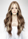 Brown With Blonde Highlight Money Piece Wavy Synthetic Hair Wig NL091