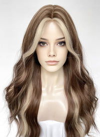 Brown With Blonde Highlight Money Piece Wavy Synthetic Hair Wig NL091