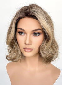 Brown Mixed Blonde With Dark Roots Wavy Synthetic Hair Wig NL1002