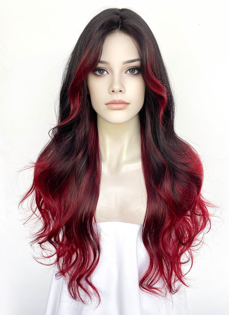 Black Red Ombre Wavy Synthetic Hair Wig NLCS015