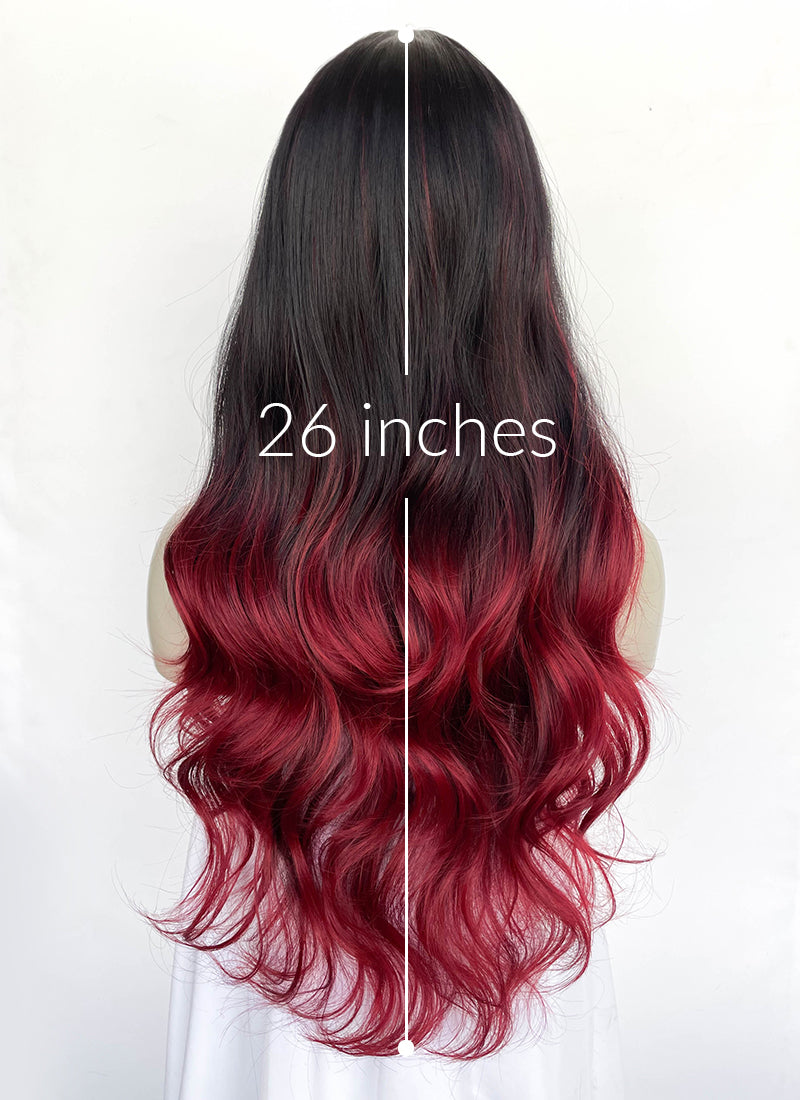 Black Red Ombre Wavy Synthetic Hair Wig NLCS015