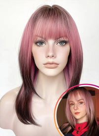 Pink Brown Ombre Straight Synthetic Hair Wig NS485