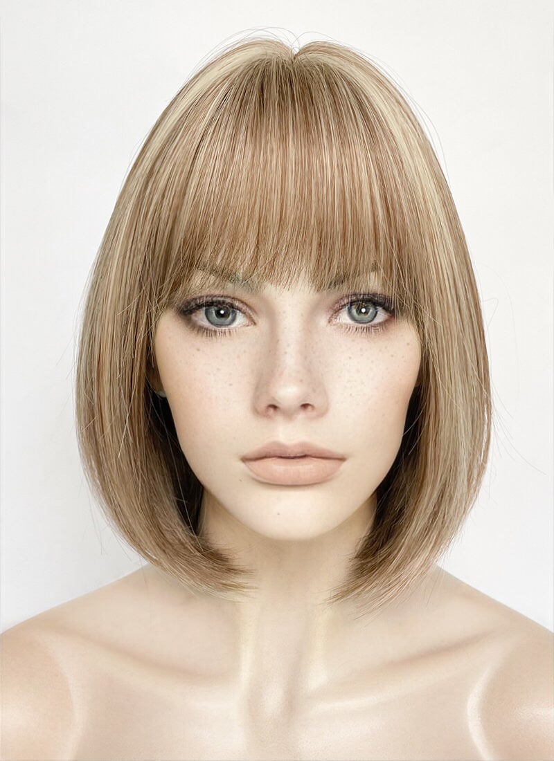 Blonde Mixed Brown Straight Bob Synthetic Hair Wig NS556