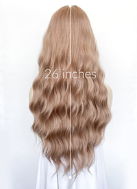 Pastel Peach Pink Wavy Synthetic Hair Wig NS567