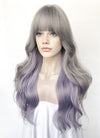 Pastel Grey Mixed Purple Wavy Synthetic Hair Wig NS571