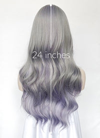 Pastel Grey Mixed Purple Wavy Synthetic Hair Wig NS571