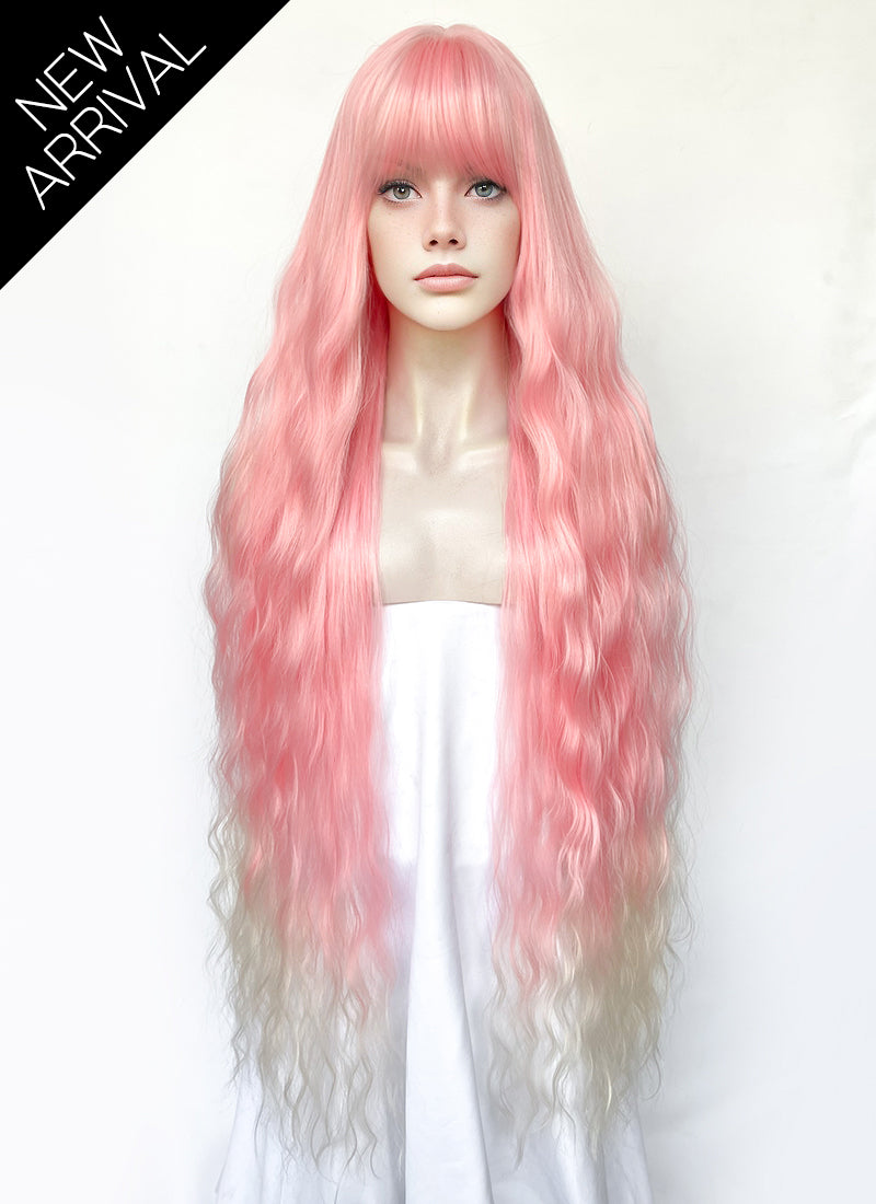 Pink Blonde Ombre Wavy Synthetic Hair Wig NS577