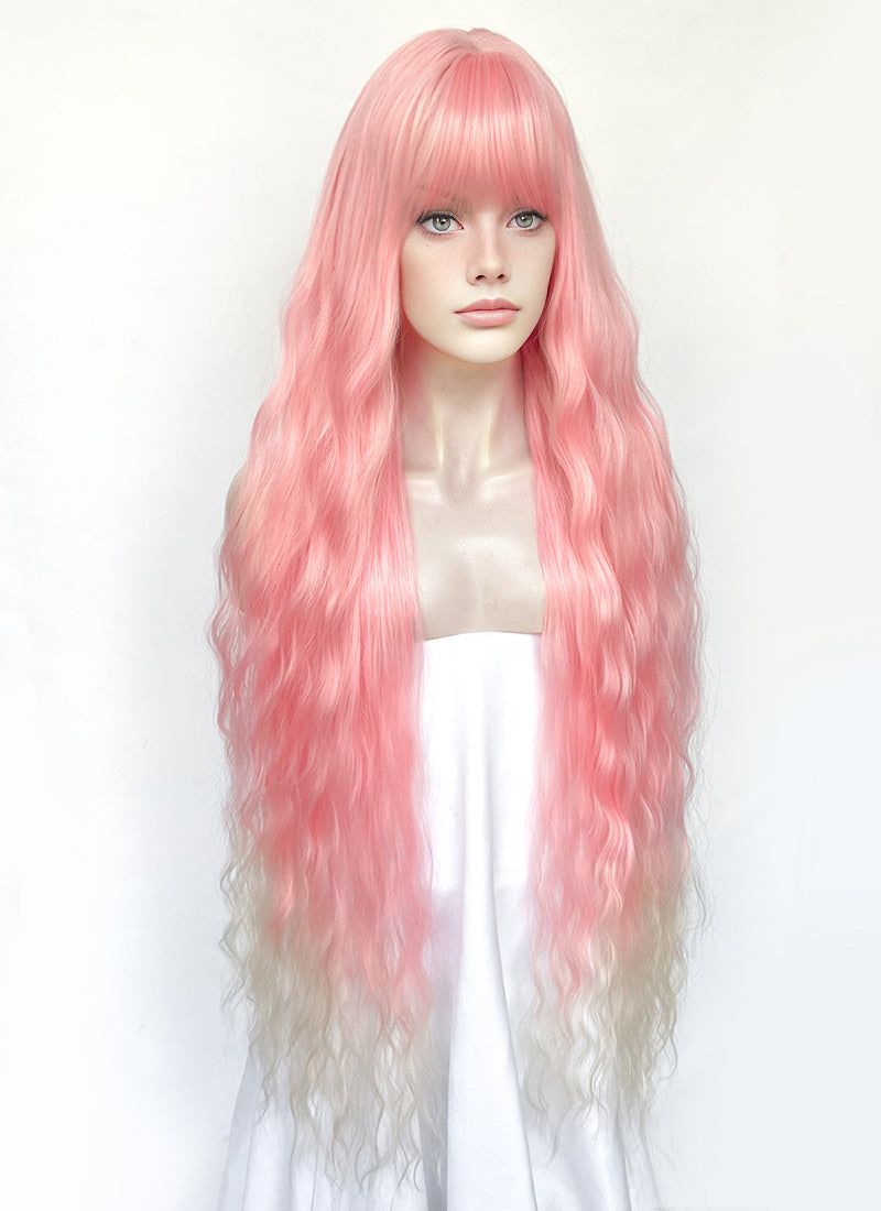 Pink Blonde Ombre Wavy Synthetic Hair Wig NS577