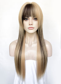 Medium Blonde Mixed Black Straight Synthetic Hair Wig NS588