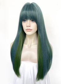 Blue Mixed Green Straight Synthetic Hair Wig NS593