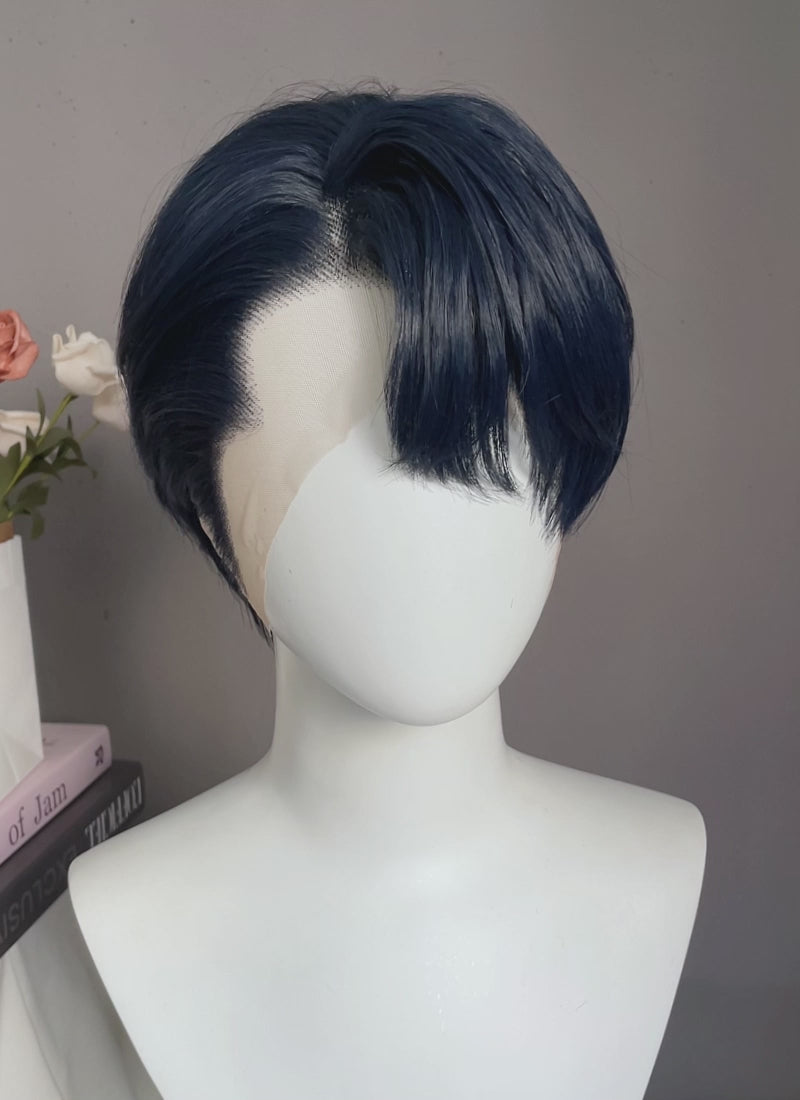 Dark Blue Straight Lace Front Synthetic Men's Wig LF6093