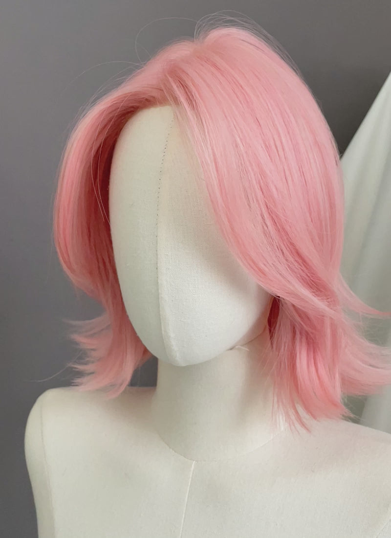 Pink Curtain Bangs Straight Flip Lace Front Synthetic Wig LF6079