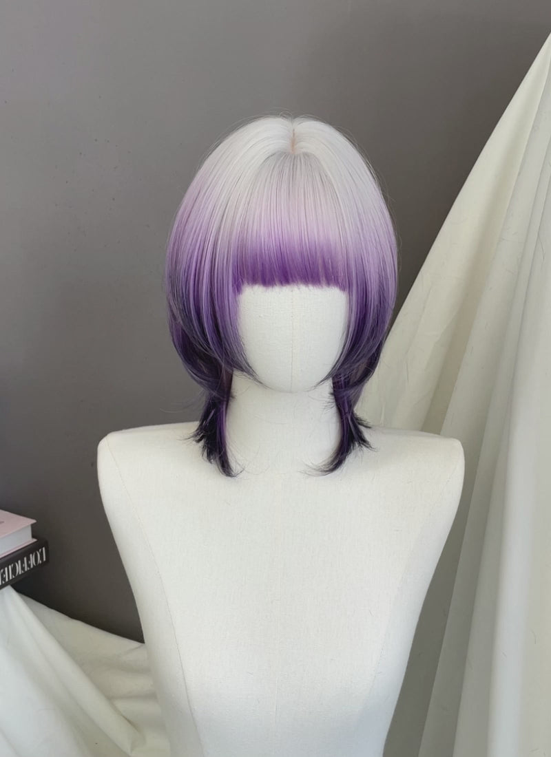 Grey Purple Mixed Straight Synthetic Hair Wig NS586