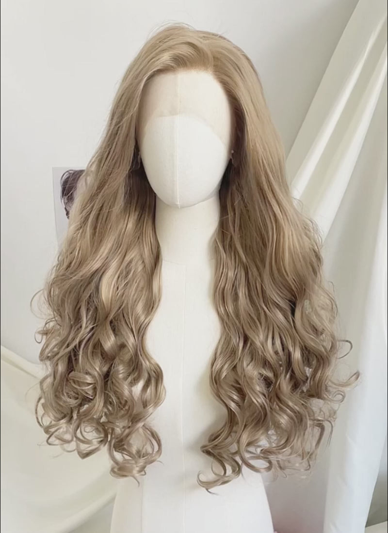 Ash Blonde Wavy Lace Front Synthetic Hair Wig LF5173