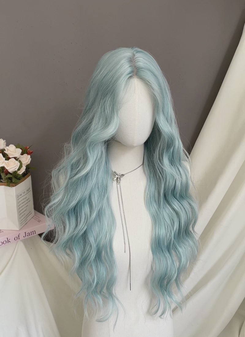 Pastel Blue Wavy Synthetic Wig NL084