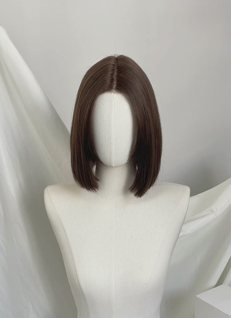 Brunette Curtain Bangs Straight Lace Front Synthetic Hair Wig LF3322