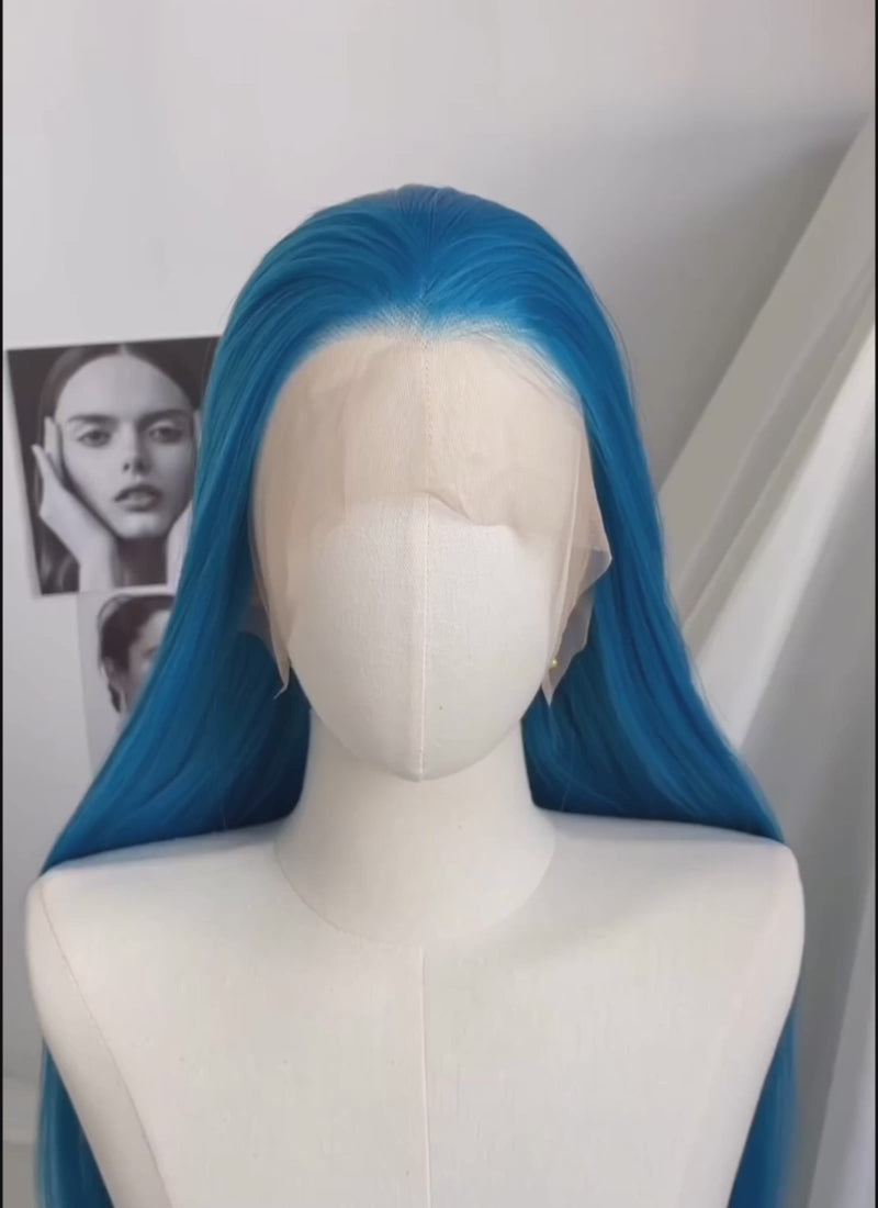 League of Legends LOL Jinx Turquoise Blue Straight Lace Front Synthetic Wig LN6020