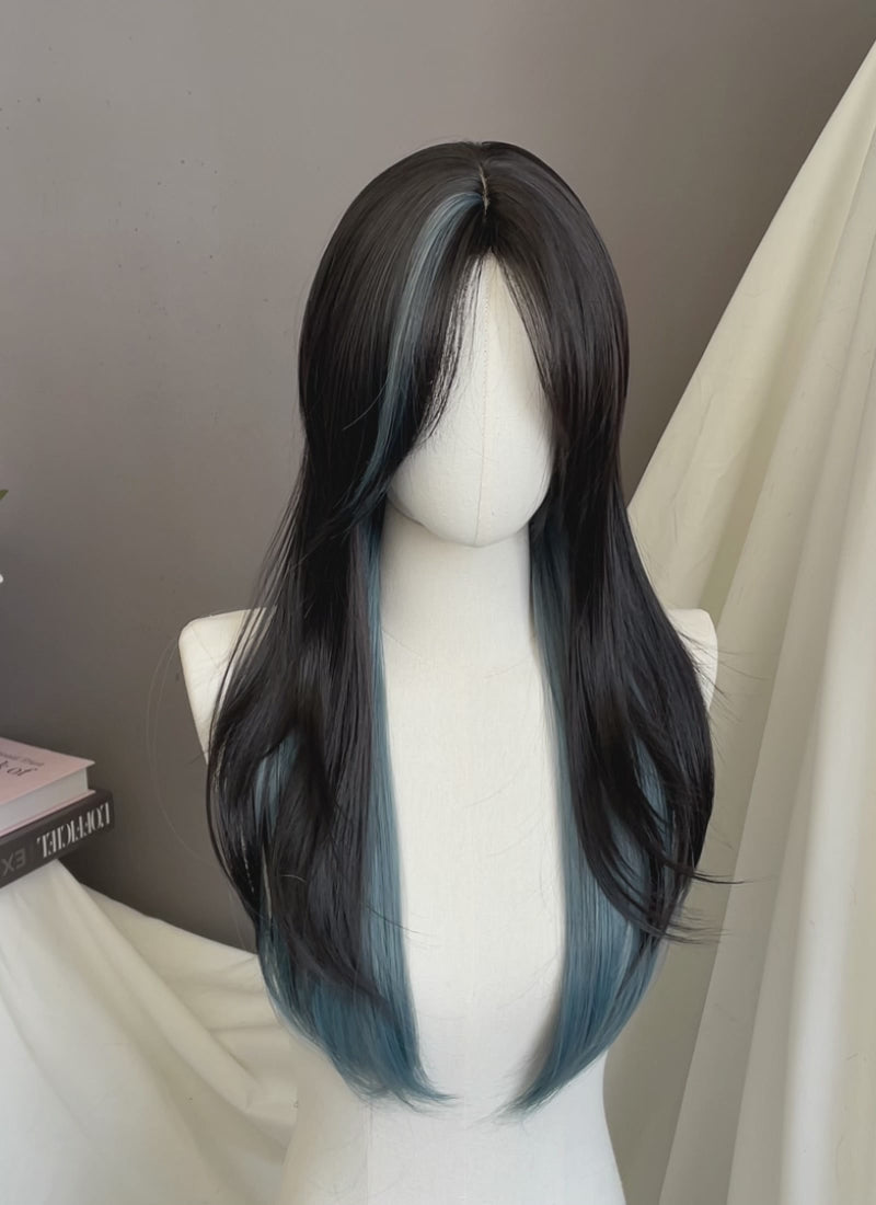 Black Blue Ombre Straight Synthetic Hair Wig NS585