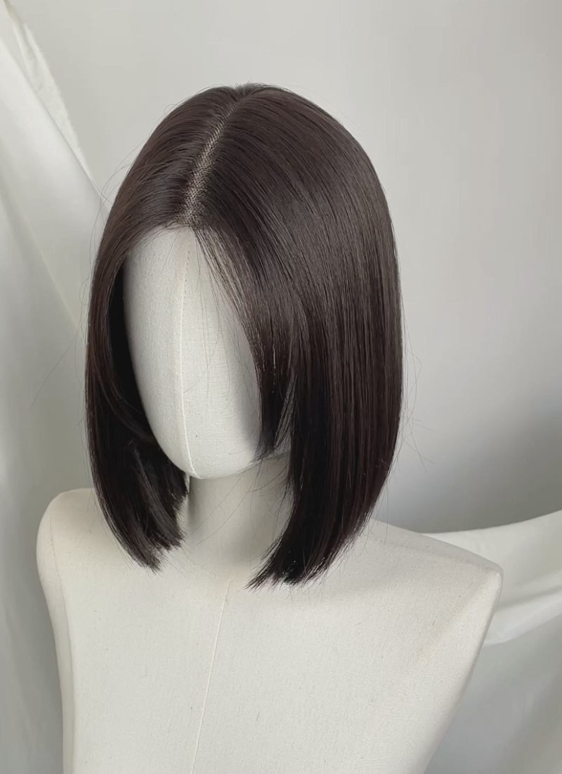 Brunette Curtain Bangs Straight Lace Front Synthetic Hair Wig LF3323