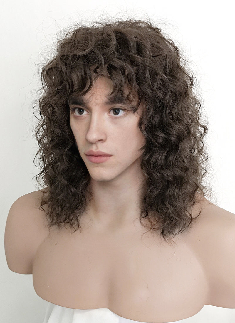 Stranger Things Eddie Munson Brunette Spiral Curly Lace Front Synthetic Men s Wig LF1310A