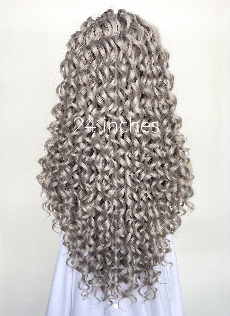 24” Grey Curly high quality LaceFront Wig *NEW