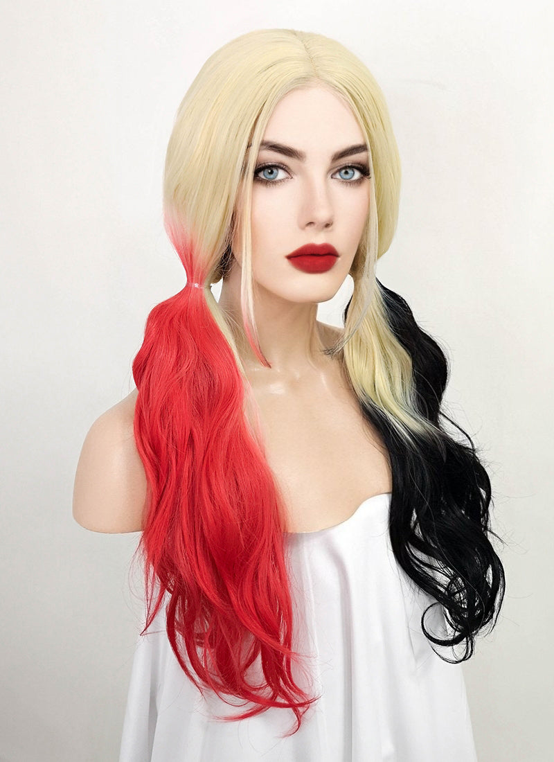 Harley Quinn Red Black Ponytail Lace Front Wig WigIsFashion