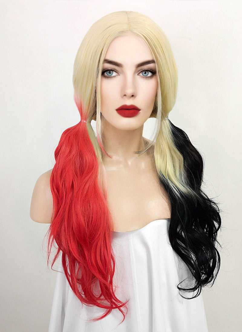 Harley Quinn Red Black Ponytail Lace Front Wig WigIsFashion