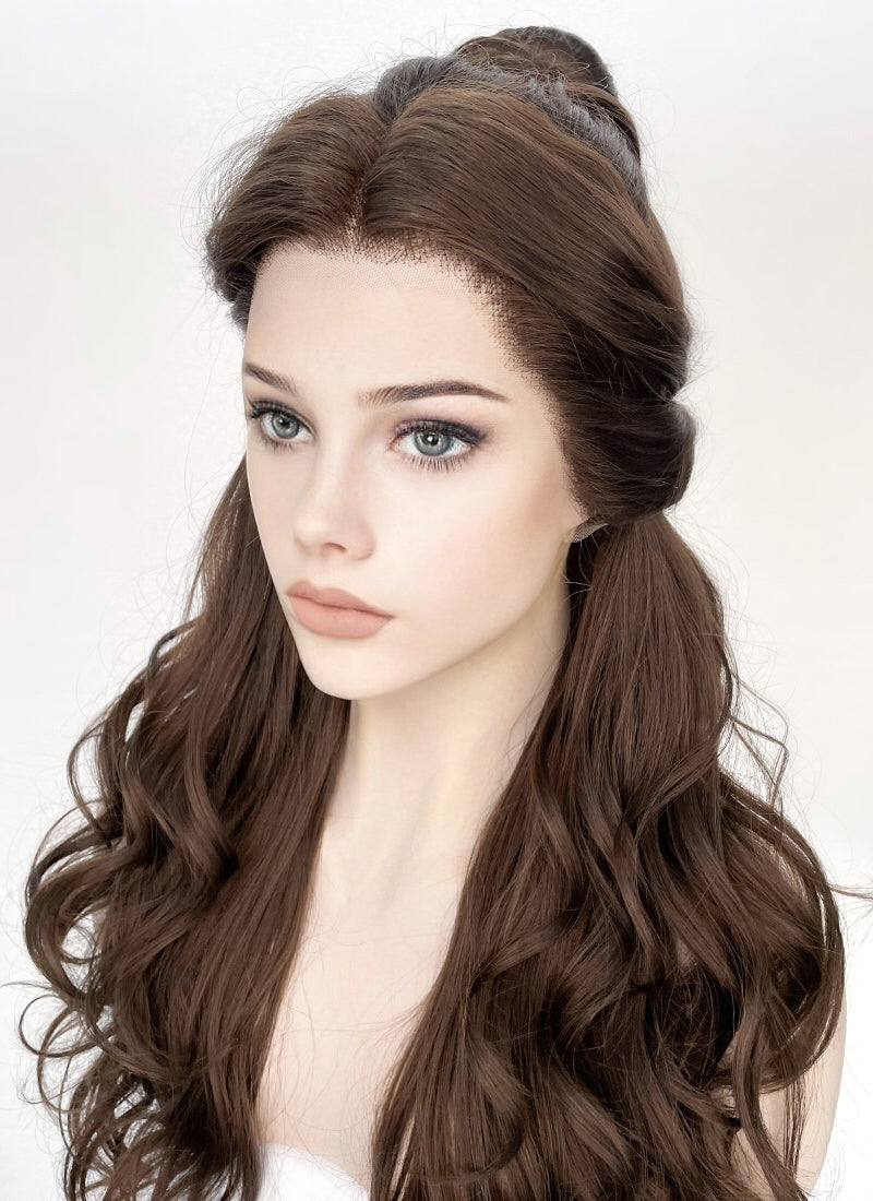 Wavy Dark Brown Braided Belle Beauty and the Beast Lace Front Synthetic Wig LF2028