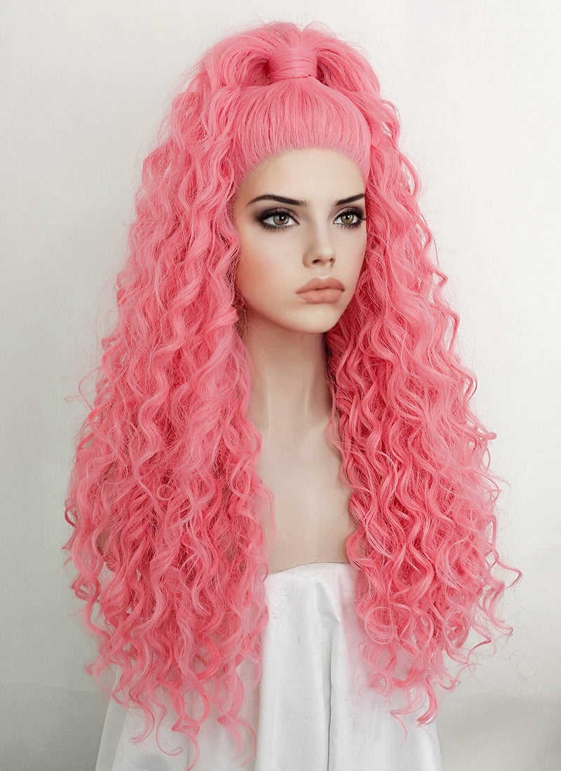 Pink deals curly wig