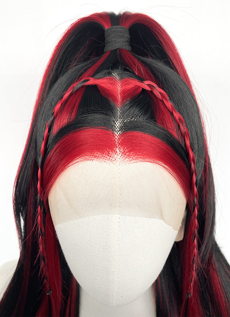 Black Mixed Red Braided Lace Front Wig WigIsFashion Wig Is Fashion