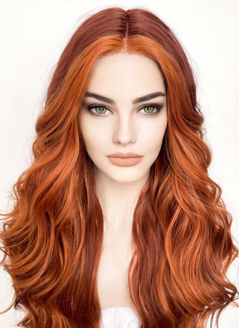 32inch shops Fiery Orange High Quality Synthetic Lace Front Hair Wig