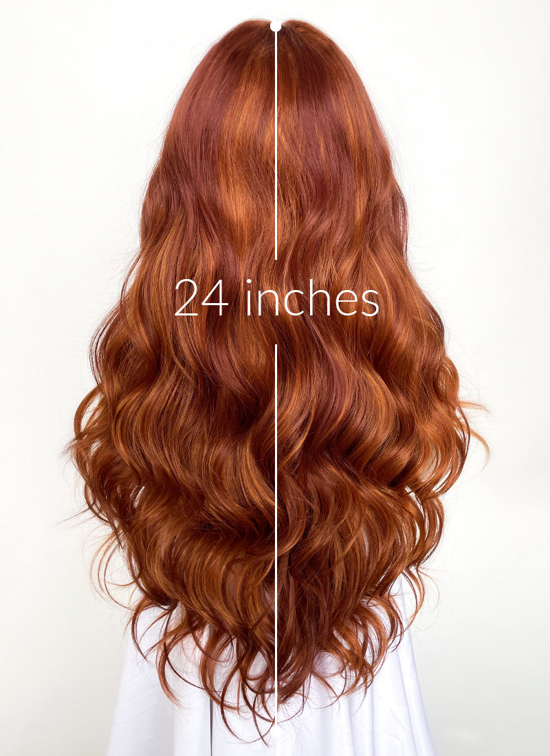 2024 Auburn Orange Red 24 inch Curled Lace Front Synthetic Wig - Ginger