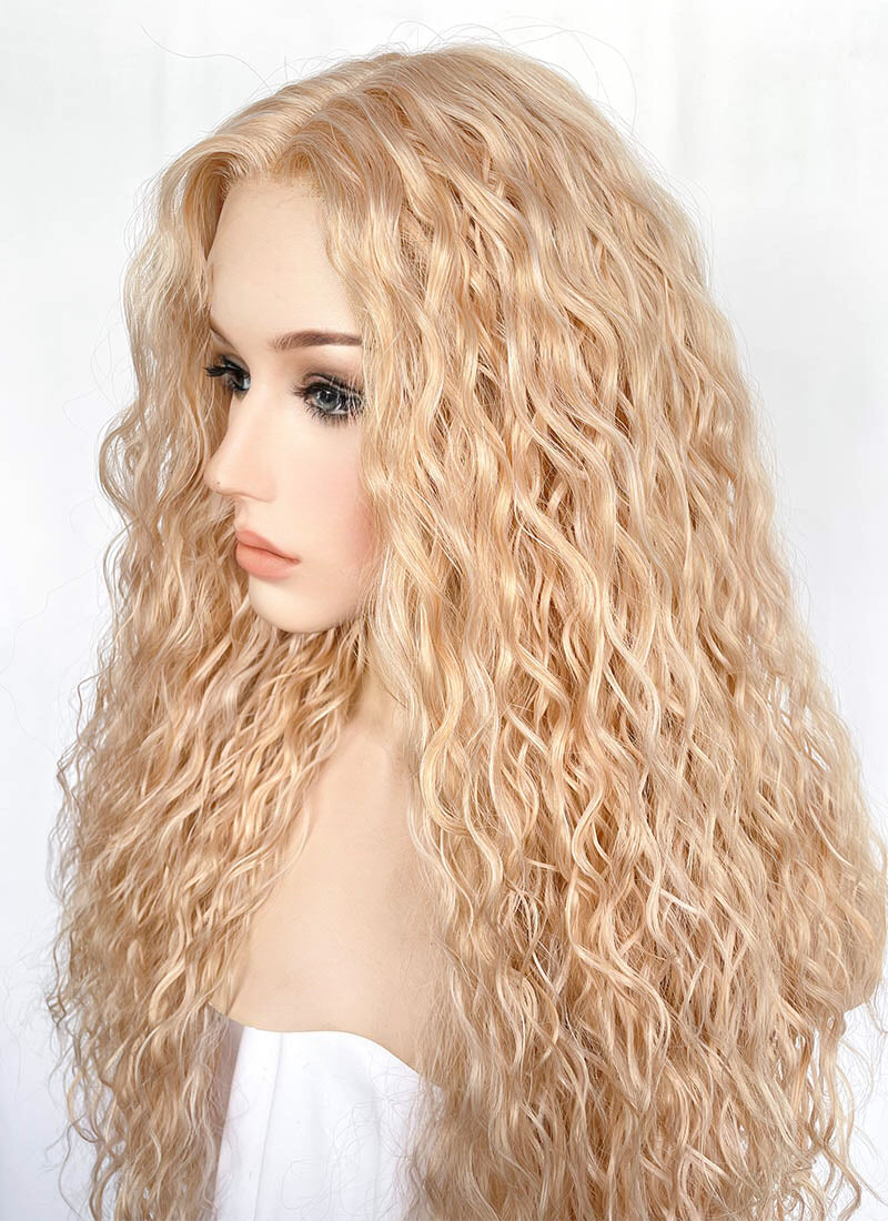 Light Golden Blonde Curly Lace Front Synthetic Wig WigIsFashion