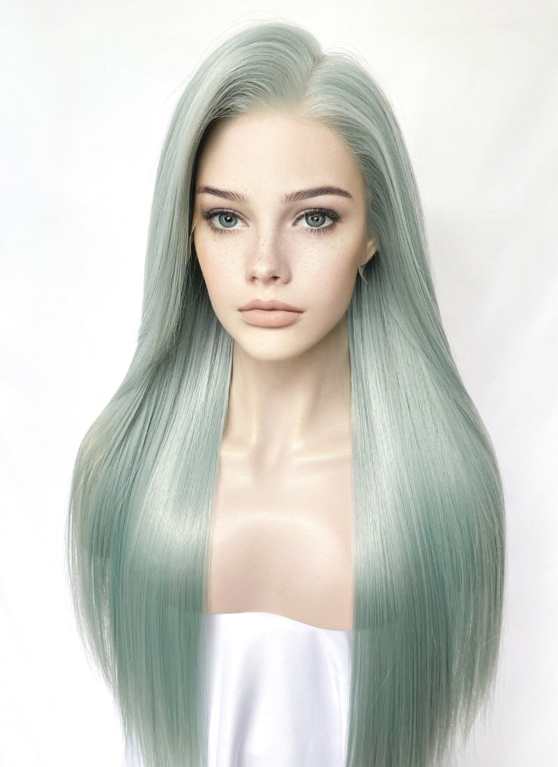 Ash Light Green Straight Lace Front Kanekalon Synthetic Wig LF3327