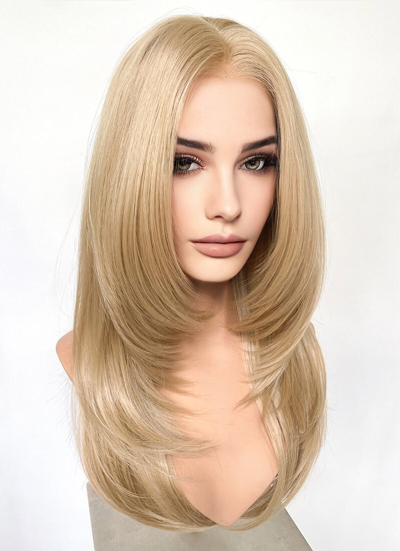 Blonde Curtain Bangs Straight Lace Front Synthetic Wig