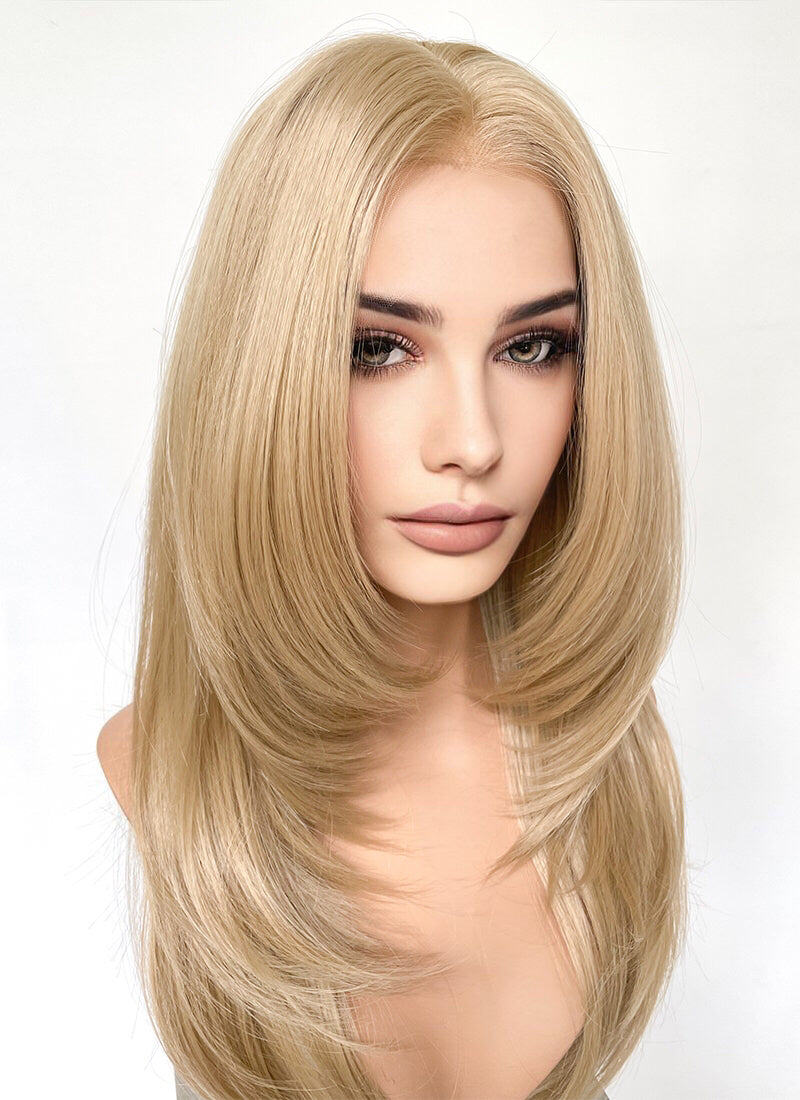 Blonde Curtain Bangs Straight Lace Front Synthetic Wig