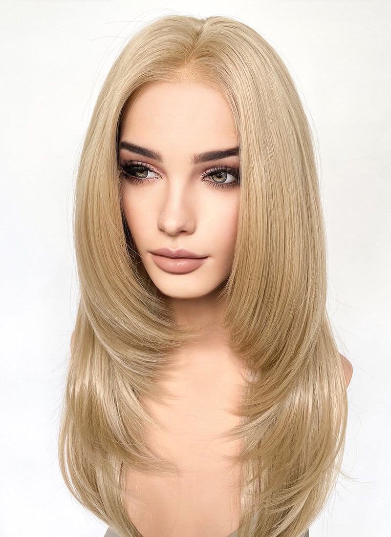 Blonde Curtain Bangs Straight Lace Front Synthetic Wig