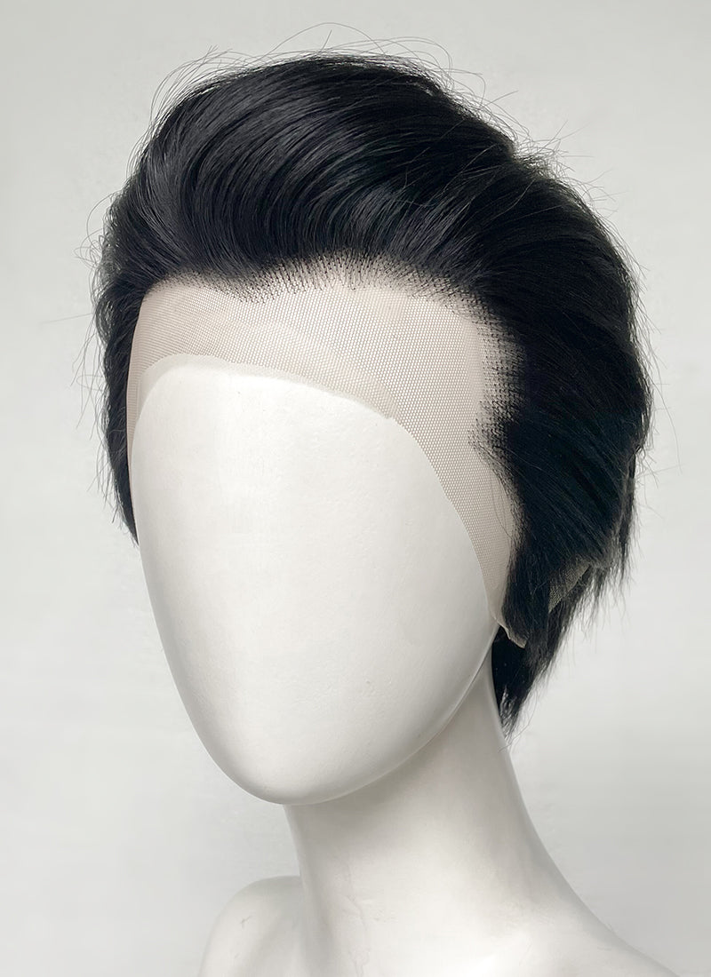 Elvis Black Straight Slicked Back Lace Front Synthetic Men s Wig LF6010