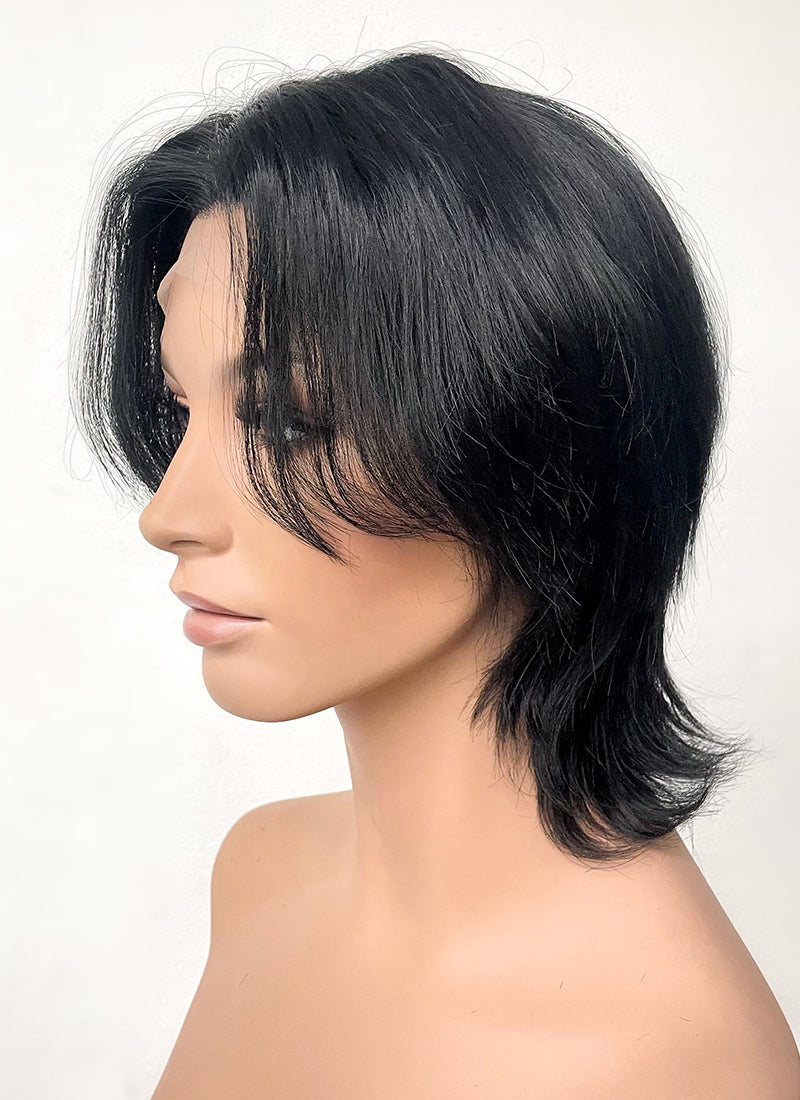 Jet Black Wolf Cut Lace Front Synthetic Men s Wig LF6016