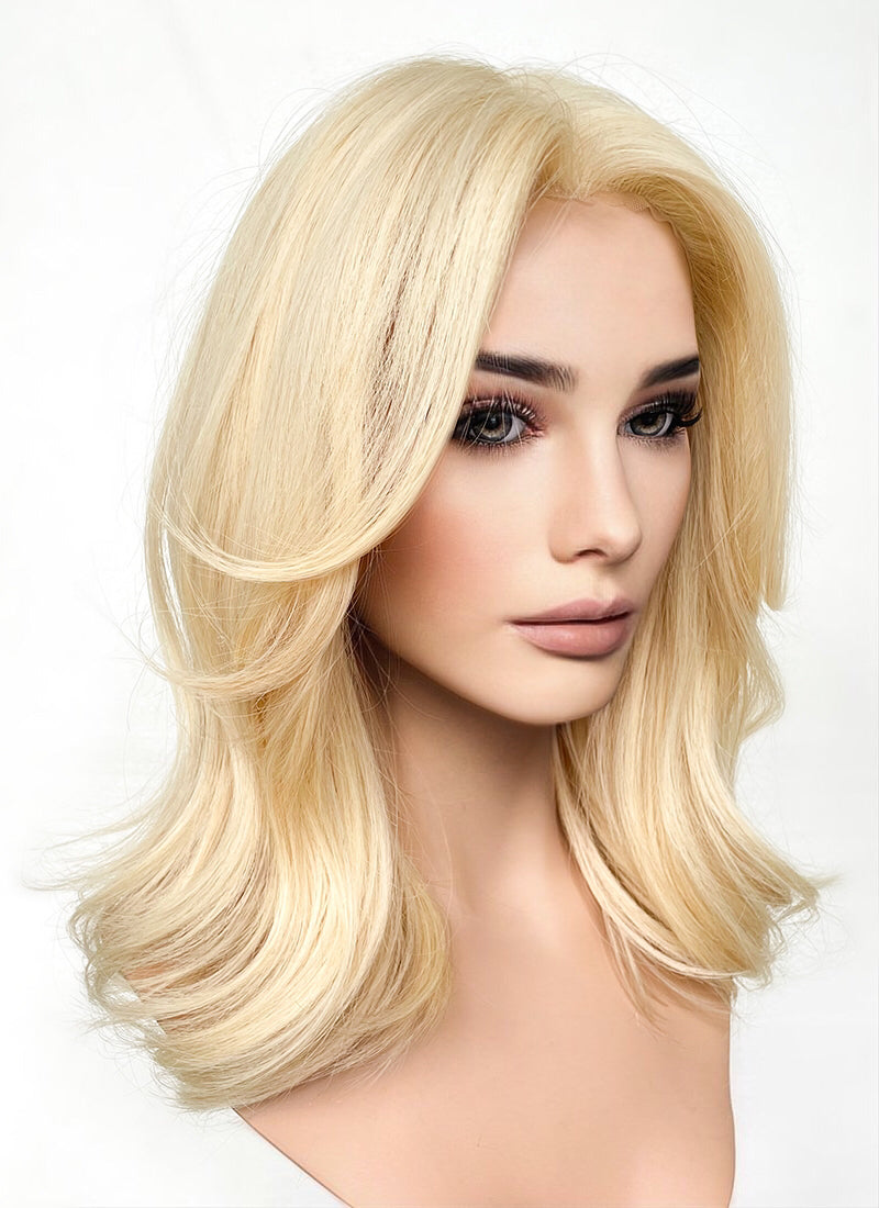 Blonde Curtain Bangs Wavy Lace Front Synthetic Wig LF6025