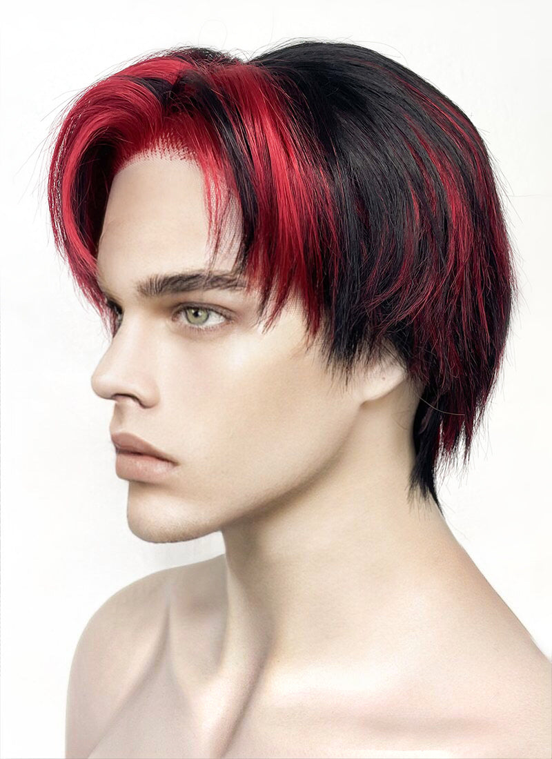 Black Mixed Red Straight Lace Front Synthetic Men s Wig LF6027